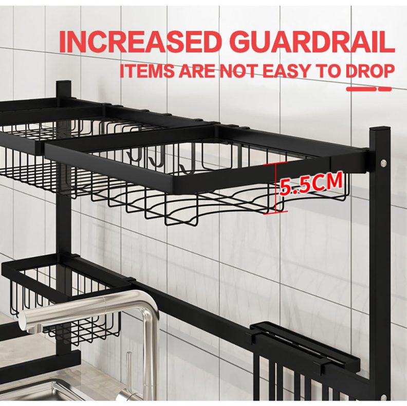 65cm 2Layers Stainless Steel Black Over Sink Dish Drying Rack For ...