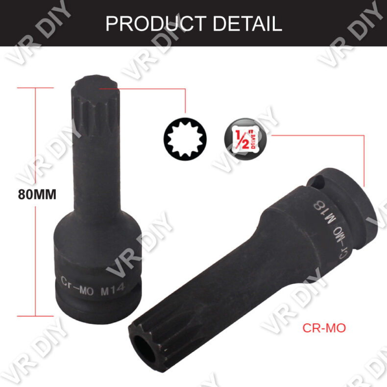 (8pcs / 10pcs) 1/2″ Impact 12point Bit M Type CR-MO Socket Bits Tool ...