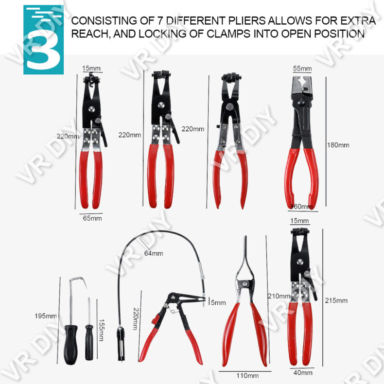 9-Piece Hose Clamp Pliers Set - Self-Tightening Clamp Remover Tools For Automotive Repair